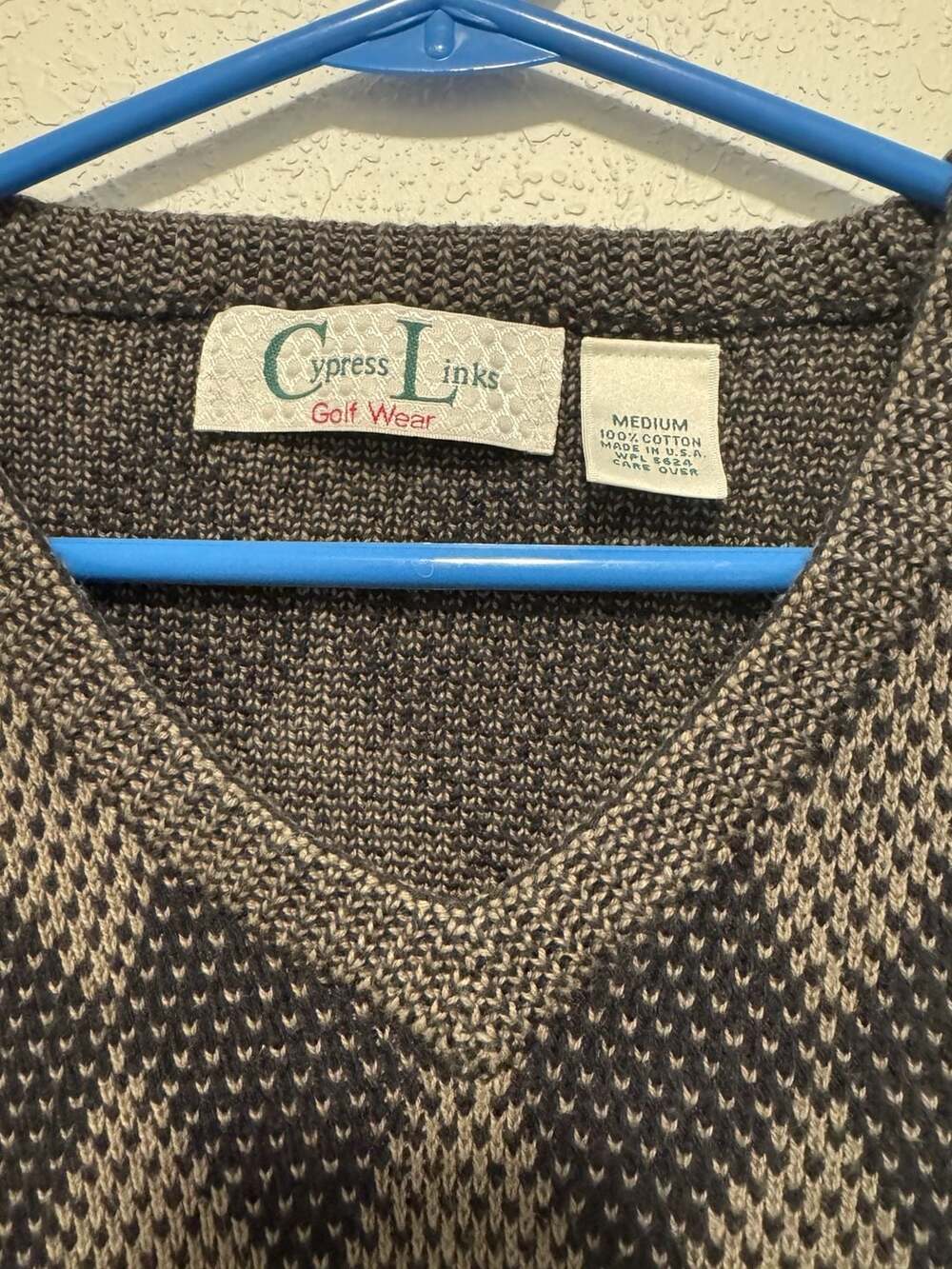 Cypress Links Golf Wear Men's Brown and Black Argyle V-Neck 100% Cotton Sweater - Picture 2 of 4
